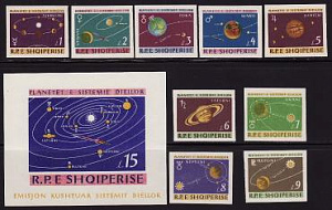 Албания, 1964, Планеты Солнечной системы, 9 марок, блок без зуб